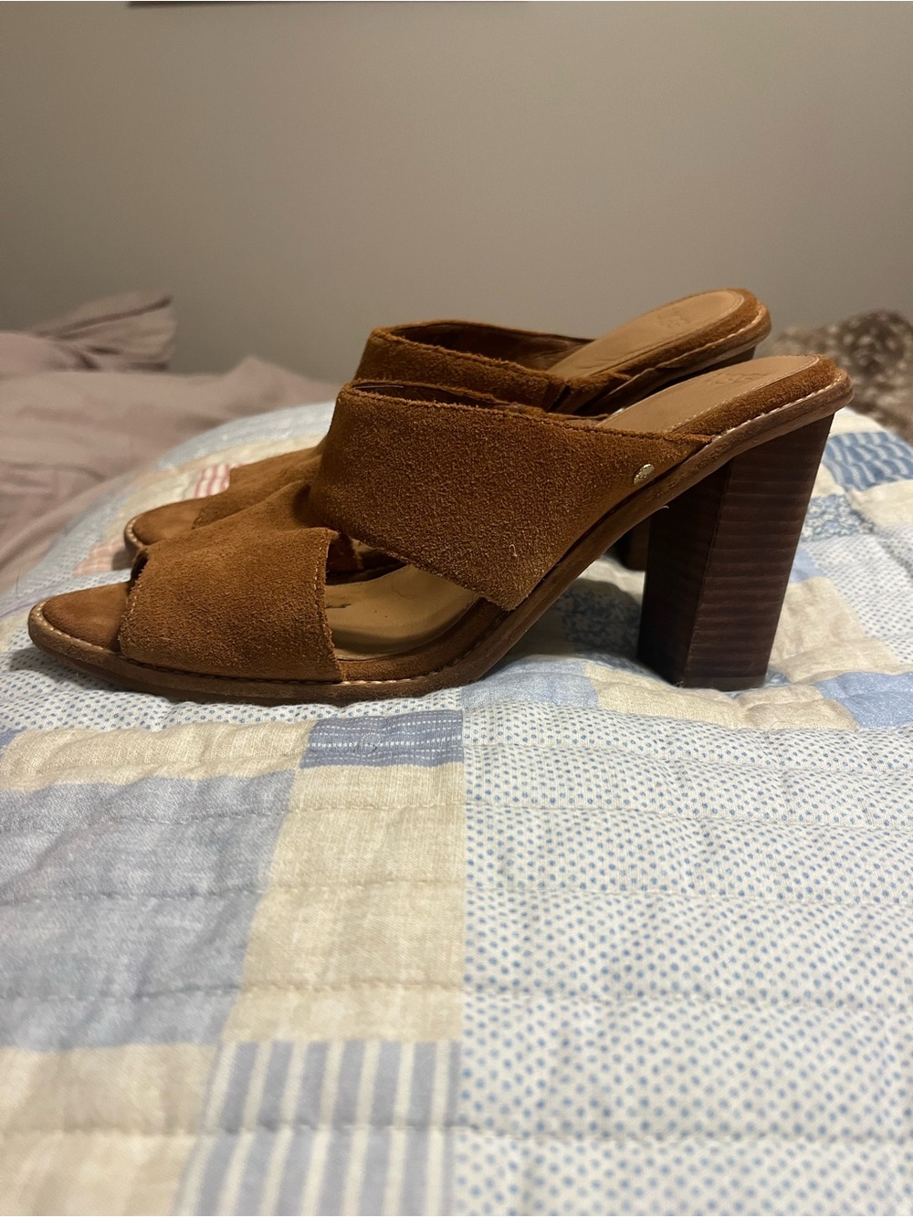 UGG Women's Celia Brown Suede Open-Toe Block Heel Mules